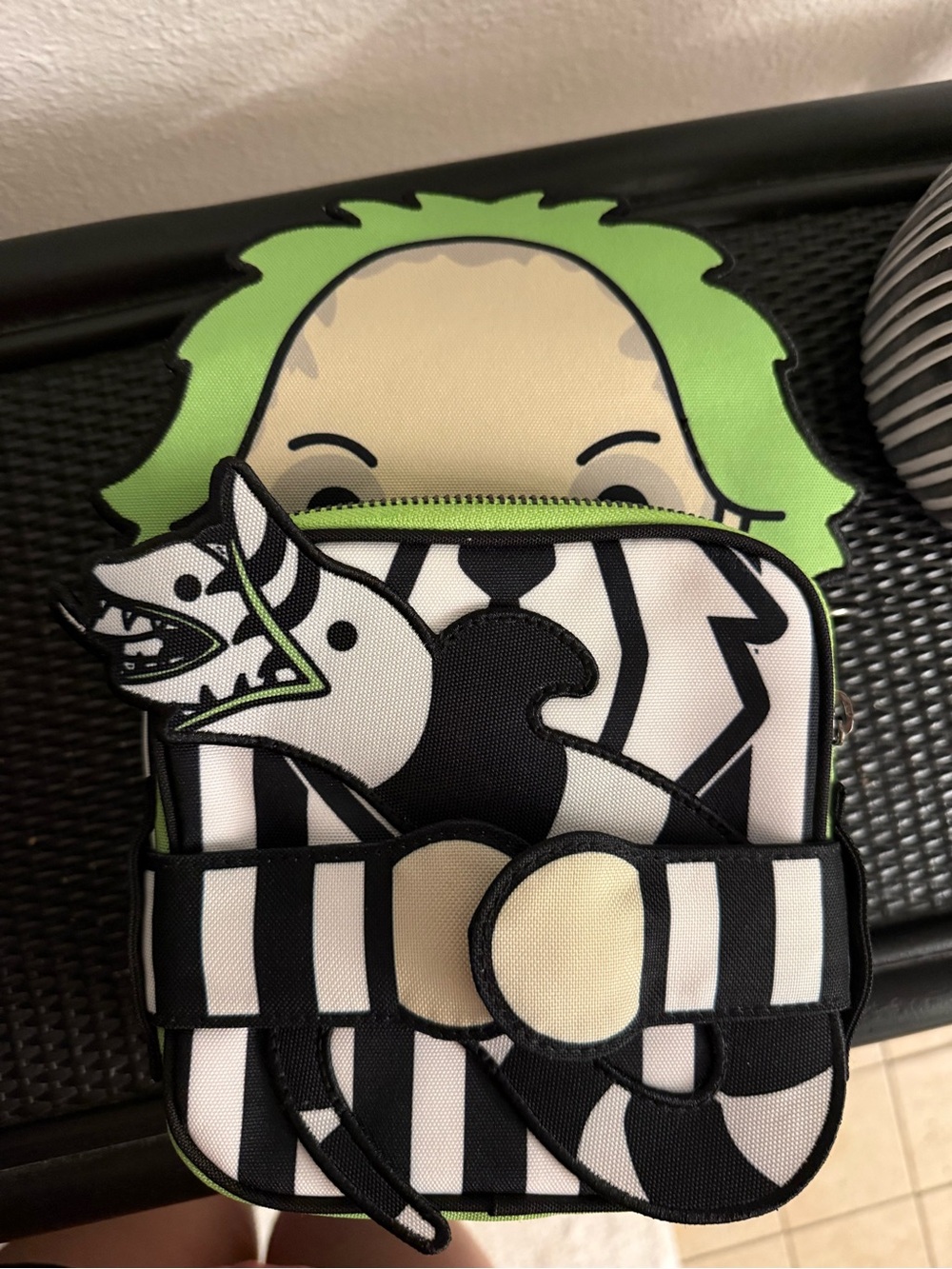 Loungefly Black White Cream and Green Beetlejuice-Inspired Kids Crossbody Bag